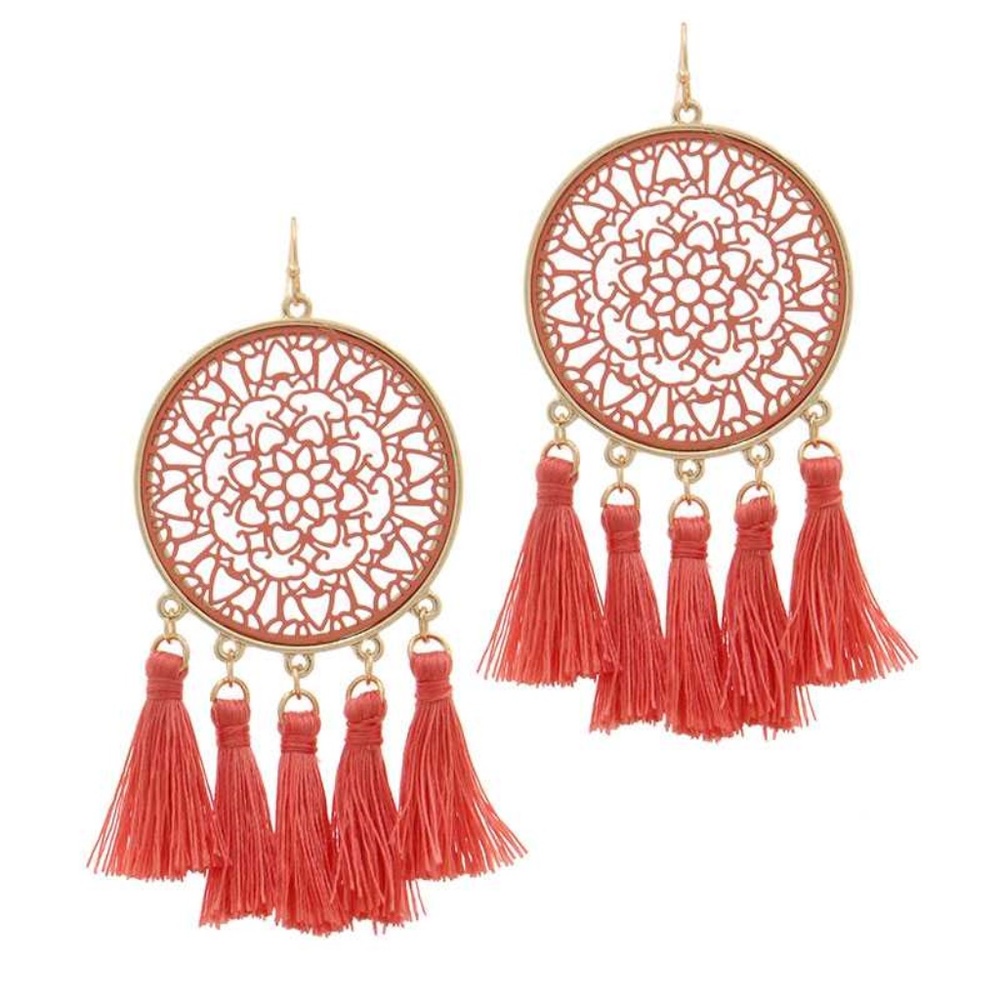 Filigree Tassel Drop Earring, Orange